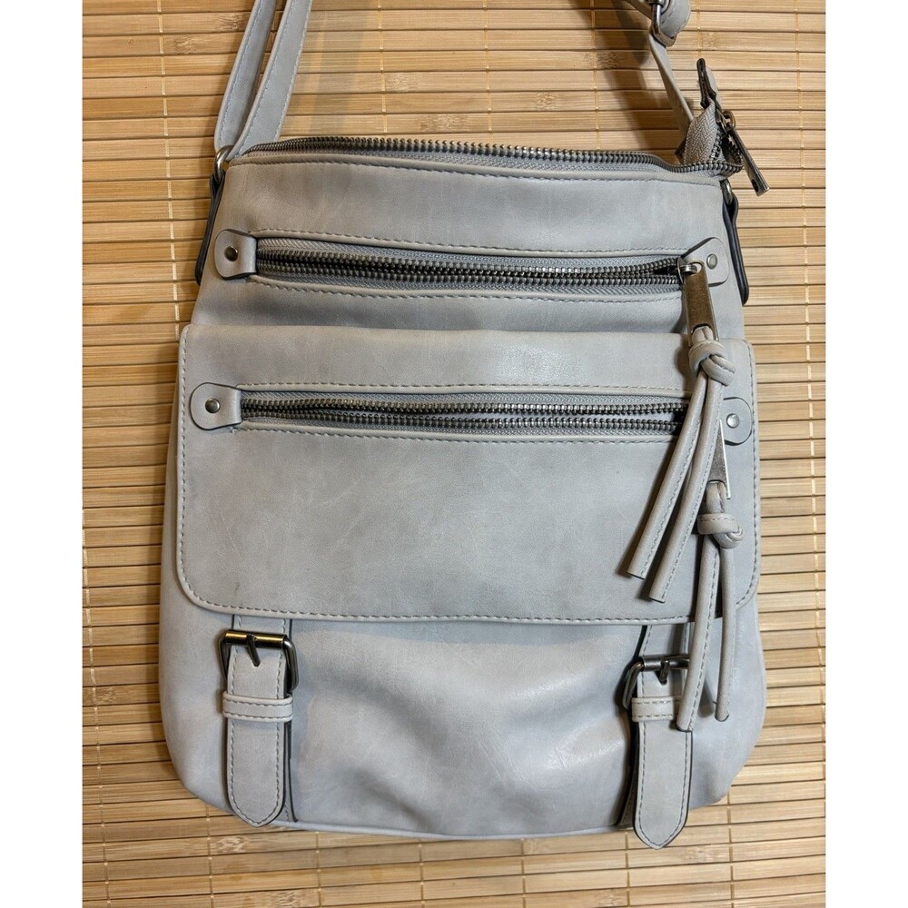 Women’s Gray Shoulder/Crossbody Bag Solid Zip Closures Outer Pockets Travel